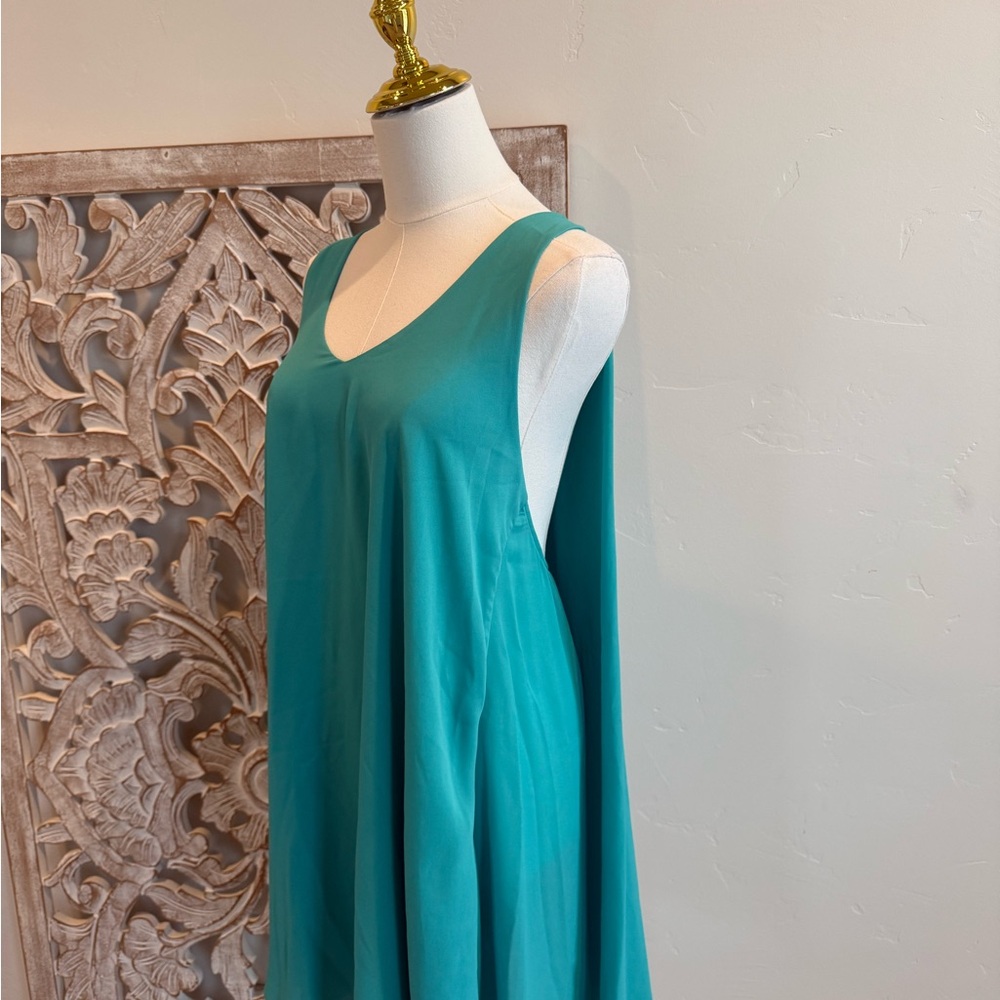 Turquoise Flowing Cape Dress – Elegant & Effortless